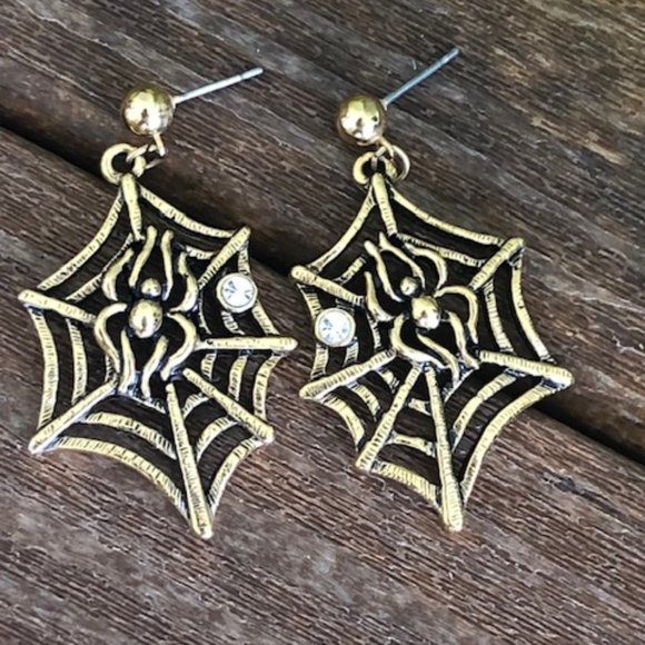 SPIDER WEBB EARRING WITH CRYSTAL/RHINESTONE - Picture 1 of 7